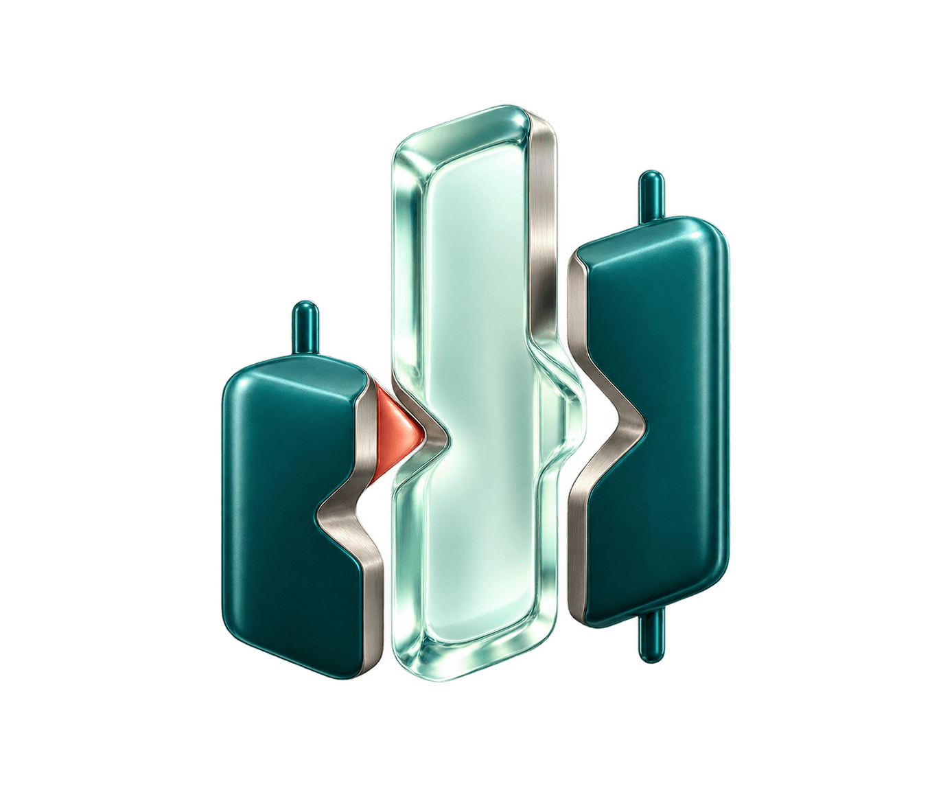 A three-dimensional AIEX exchange symbol with subtle candlestick geometry