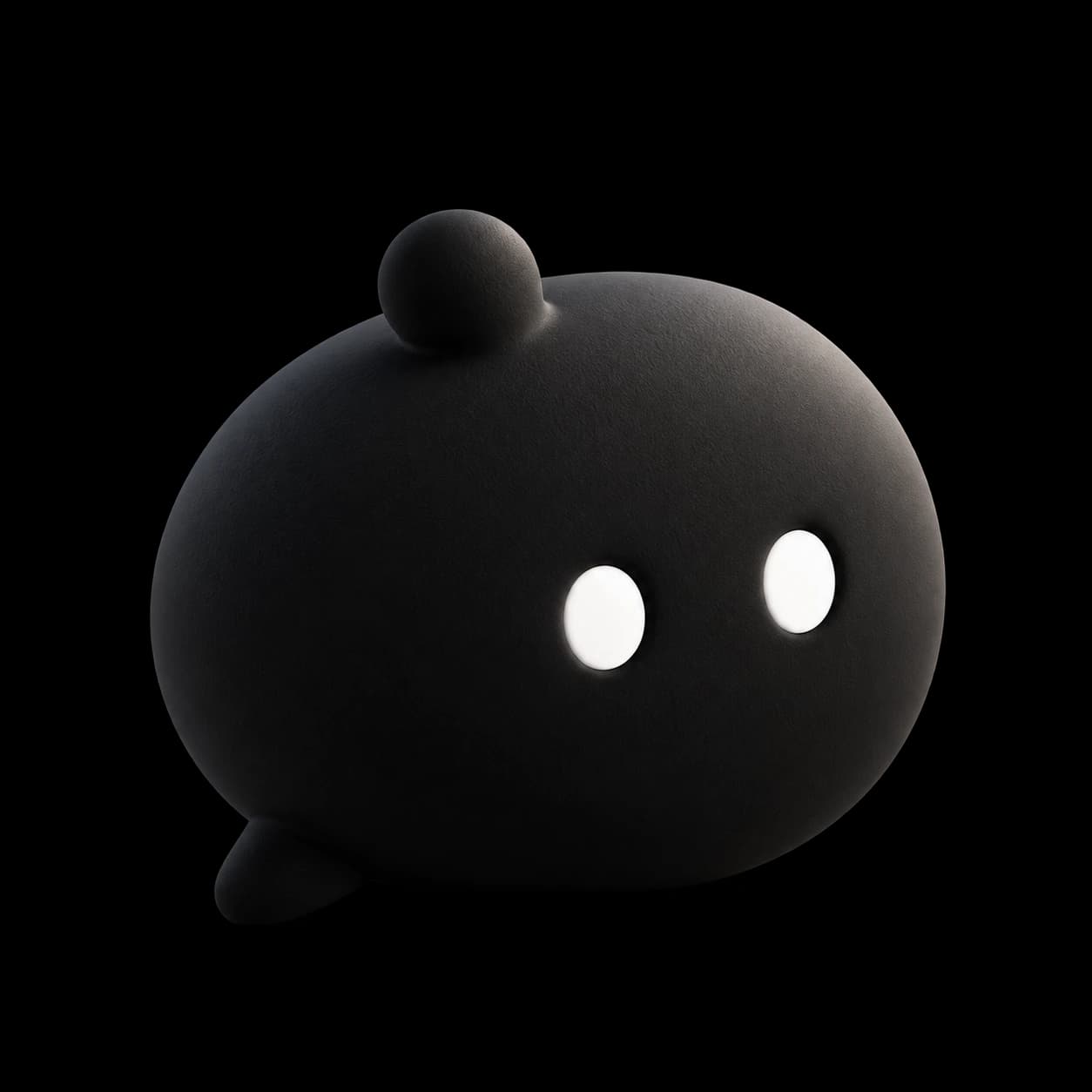 The black, two-eyed Xiao J companion as a 3D marketing character